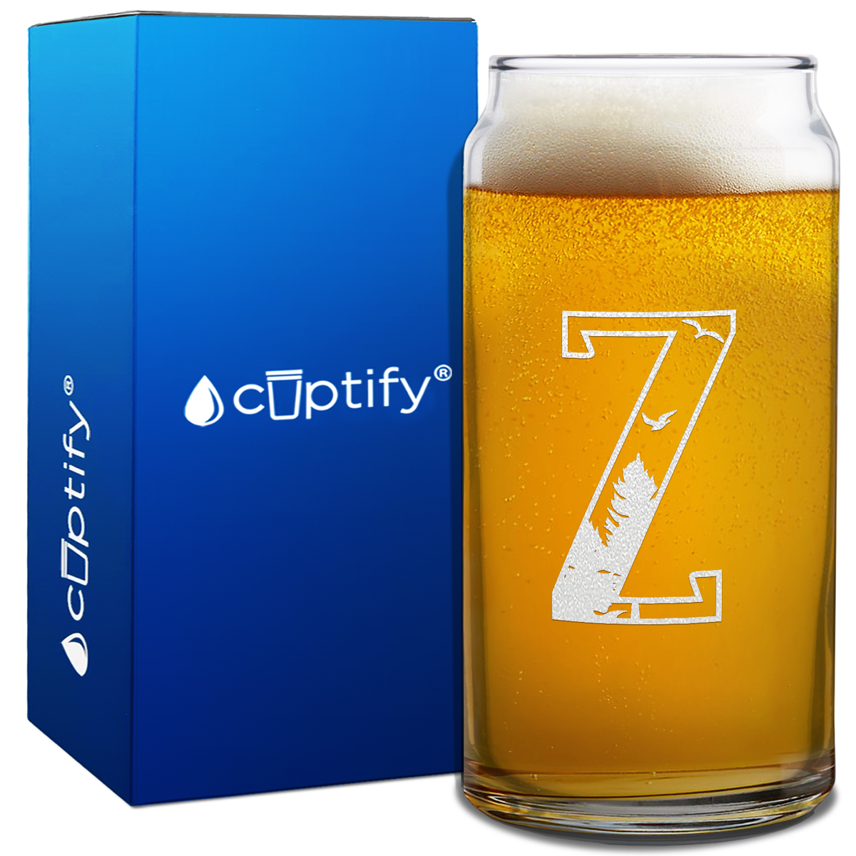 Monogram Forest Initial Letter on 20oz Beer Can Glass