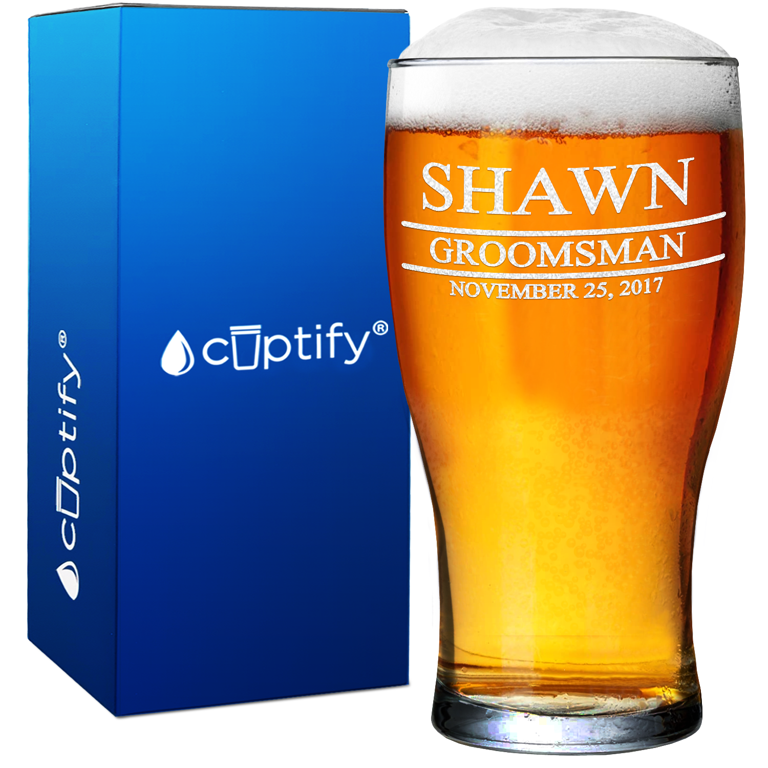Personalized Groomsman Name Beer Pub Glass