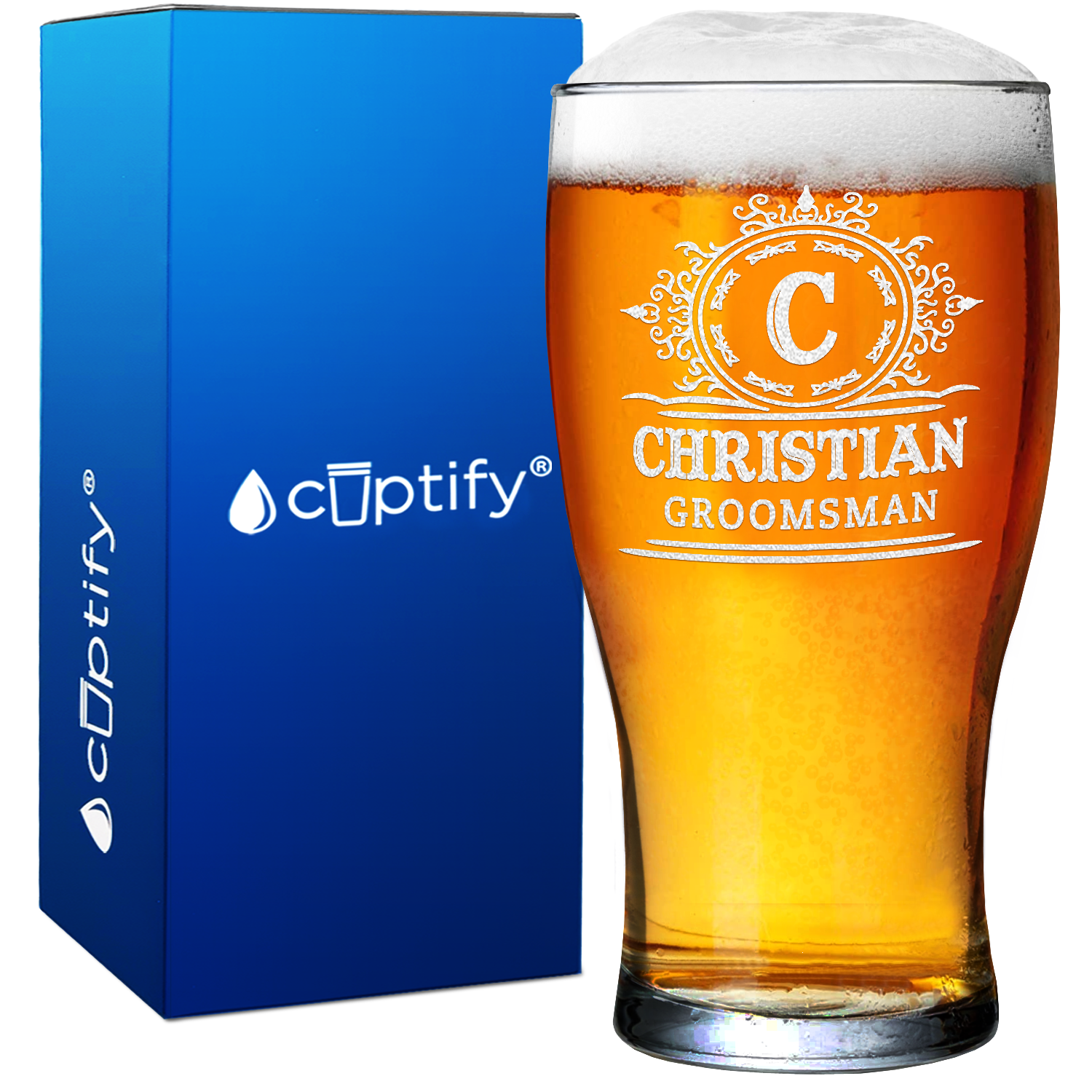 Personalized Groomsman Initial Beer Pub Glass