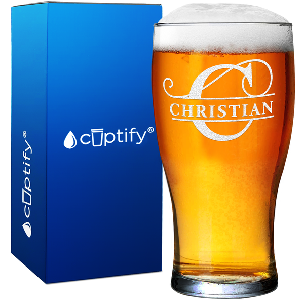 Personalized Swoosh Split Monogram 20oz Beer Pub Glass - Cuptify