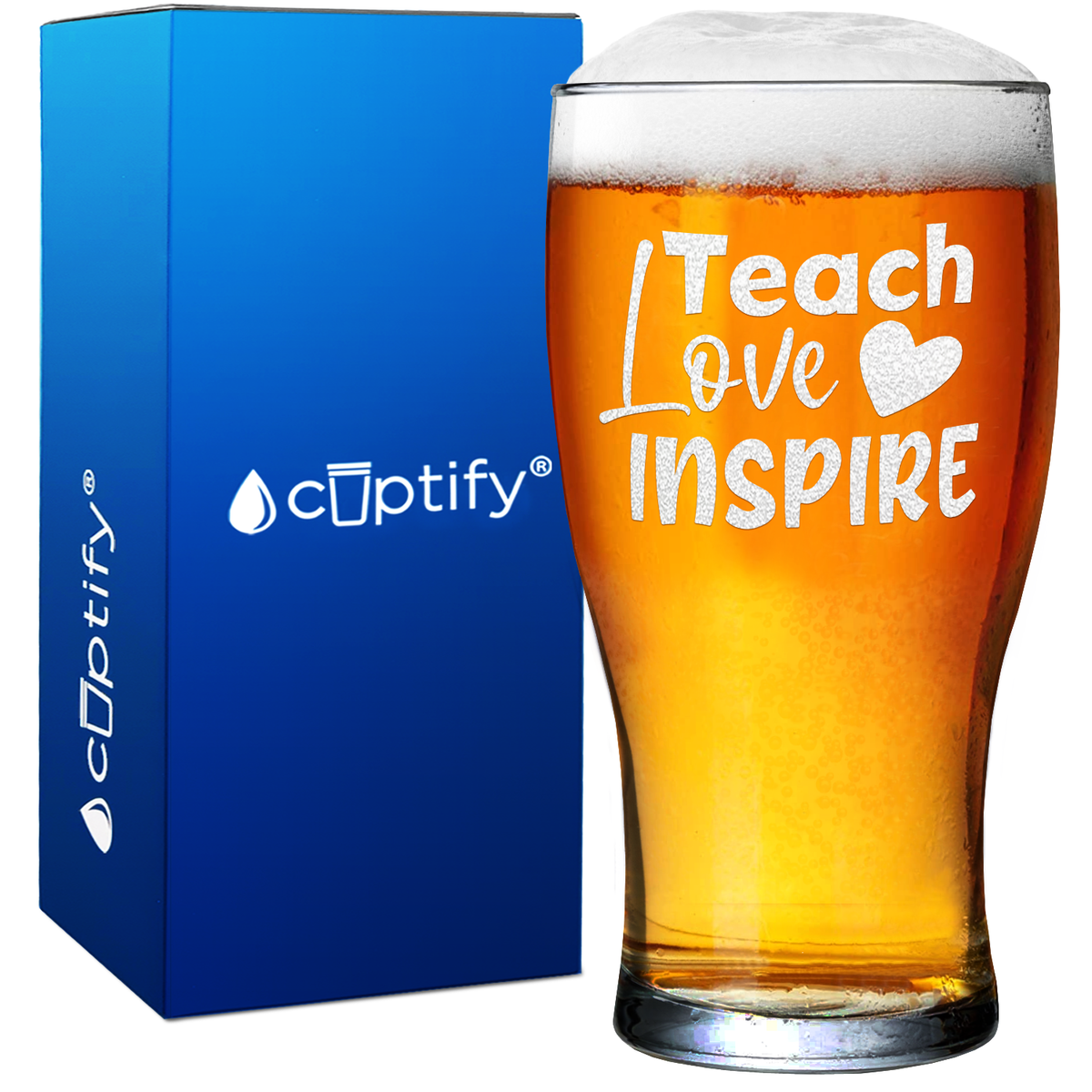 Teach Love Inspire on 20oz Beer Pub Glass