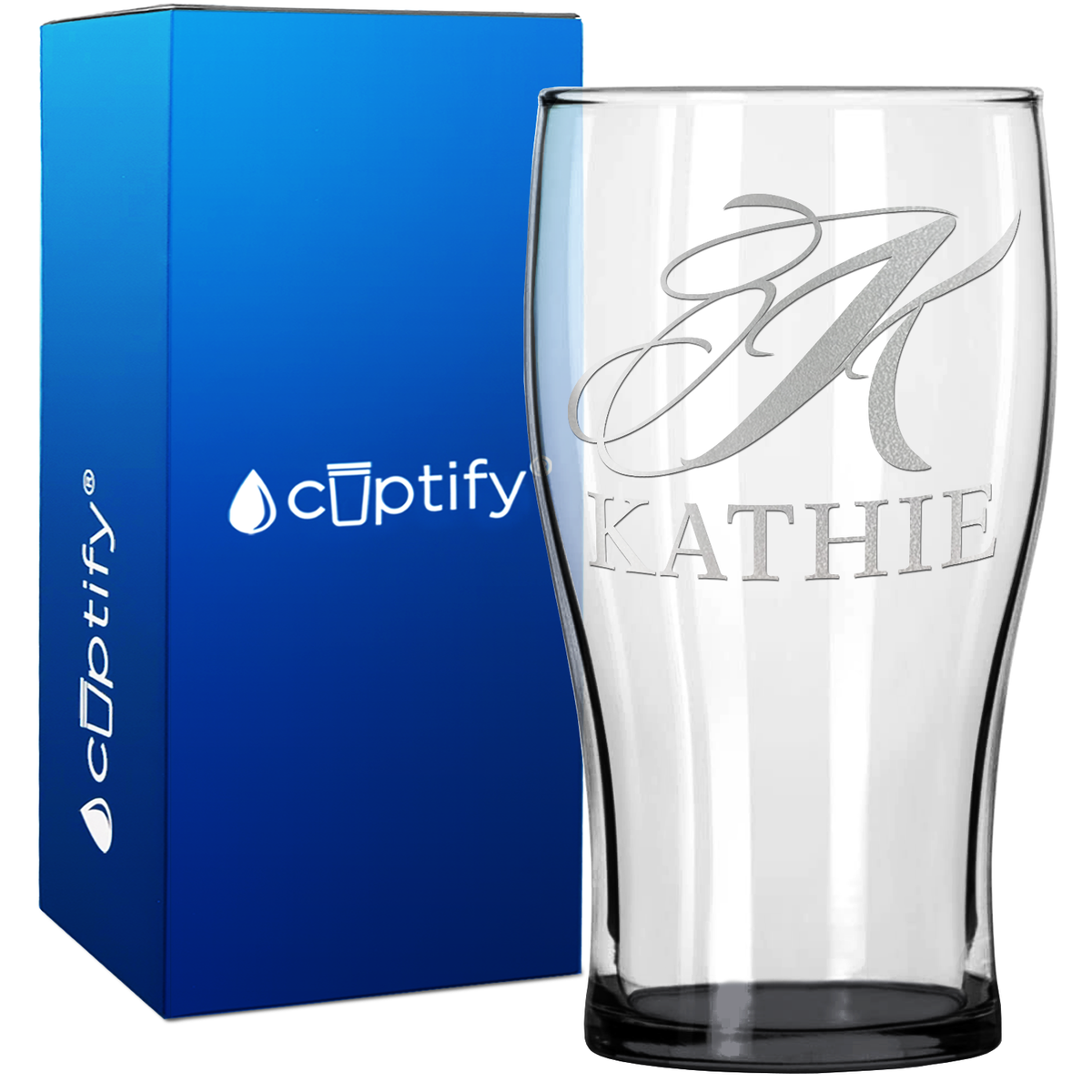 Personalized Script Initial and Name 20oz Beer Pub Glass