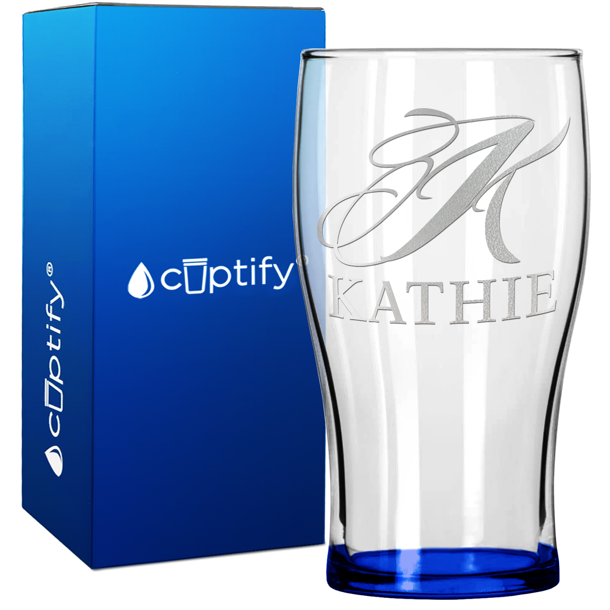 Personalized Script Initial and Name 20oz Beer Pub Glass