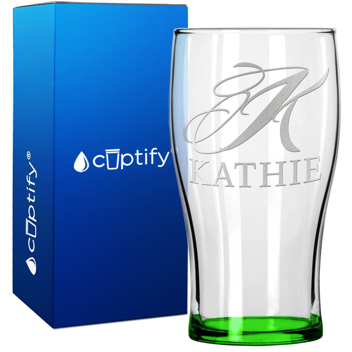 Personalized Script Initial and Name 20oz Beer Pub Glass