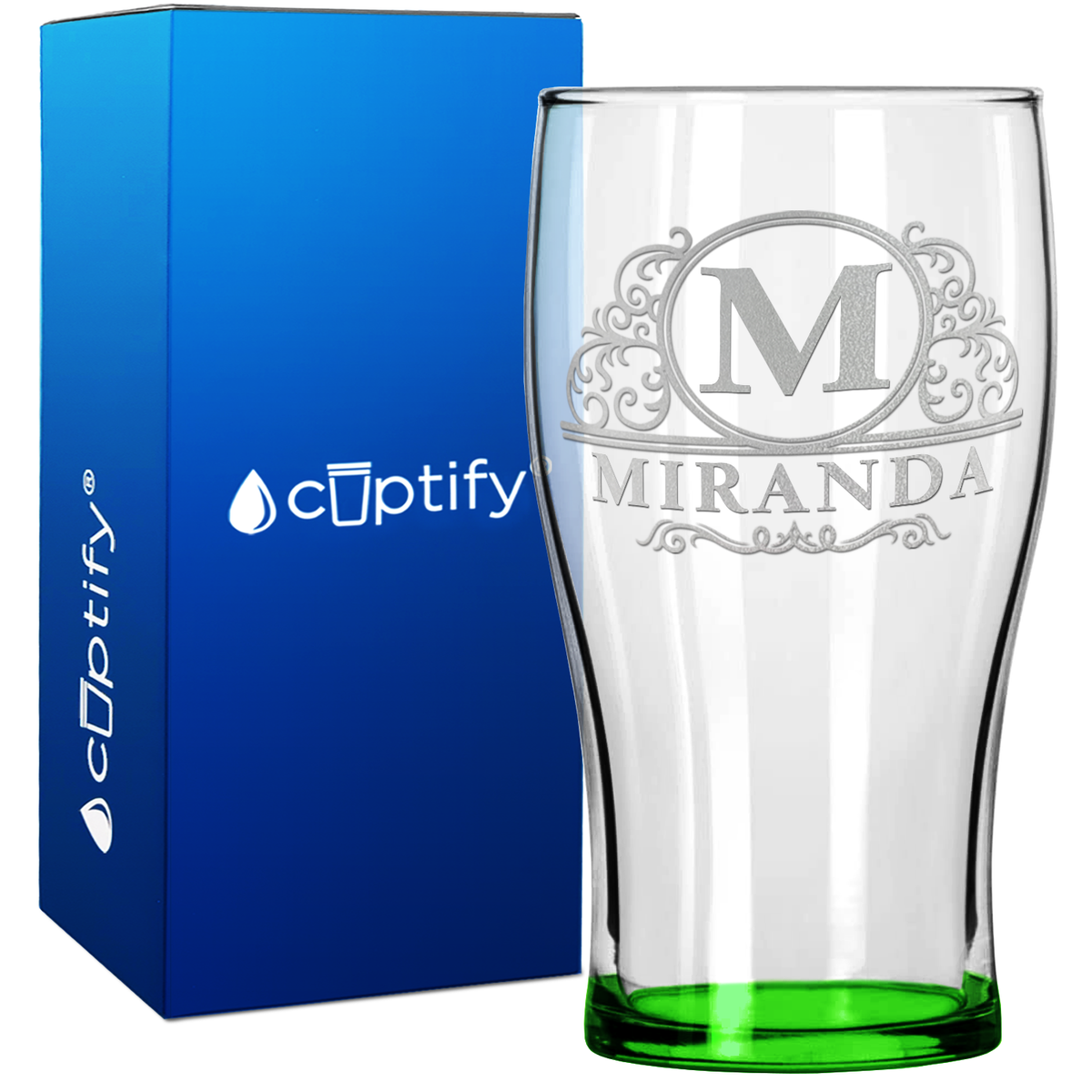 Personalized Elaborate Circle 20oz Beer Pub Glass