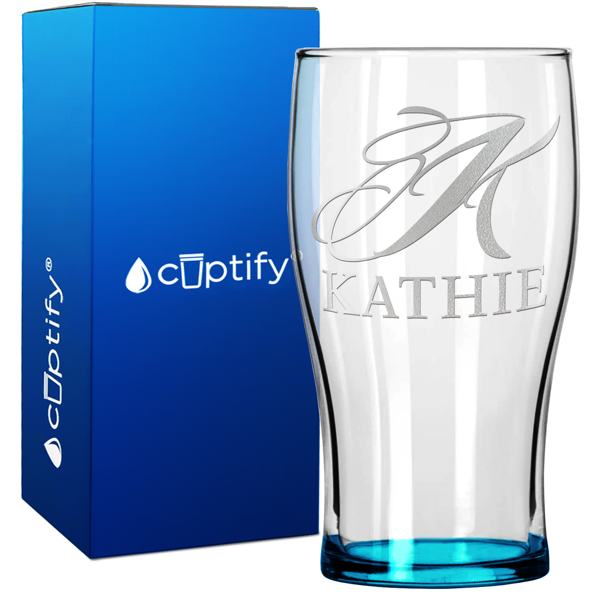 Personalized Script Initial and Name 20oz Beer Pub Glass