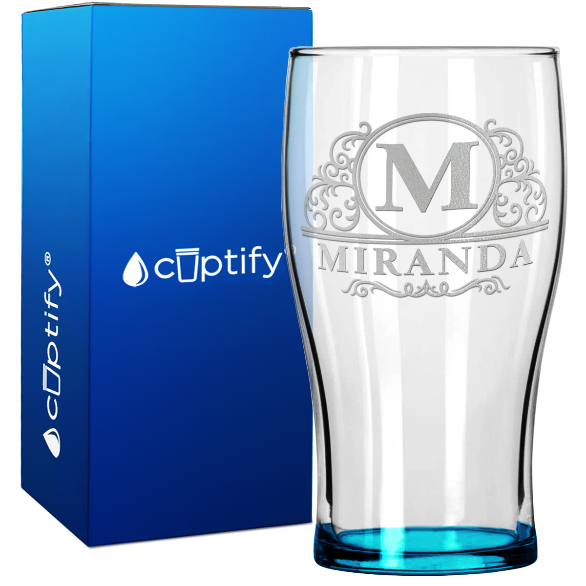 Personalized Elaborate Circle 20oz Beer Pub Glass