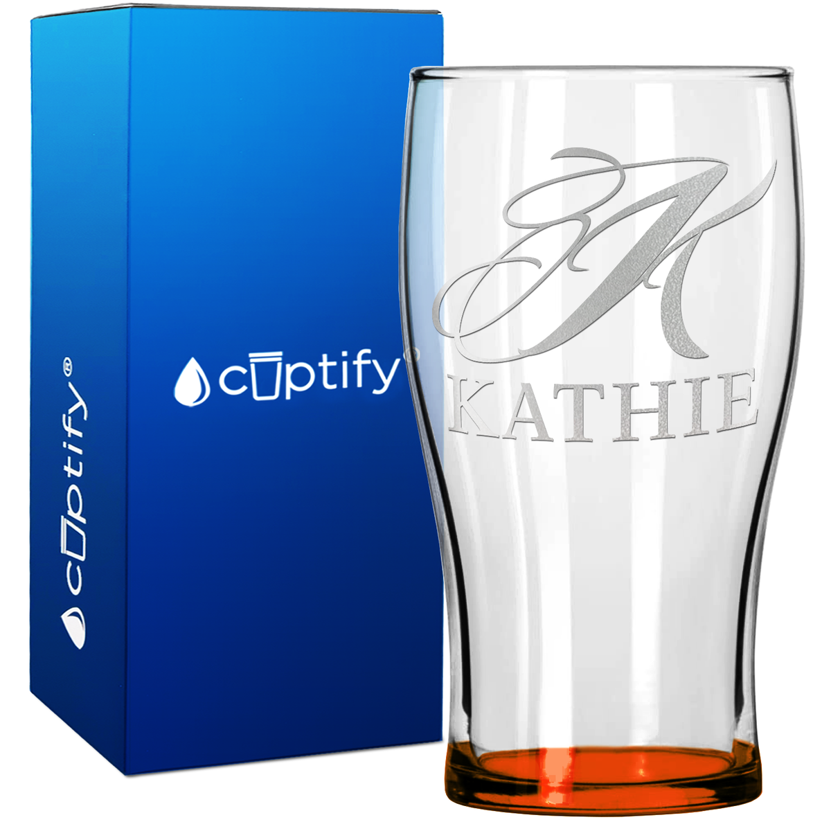 Personalized Script Initial and Name 20oz Beer Pub Glass