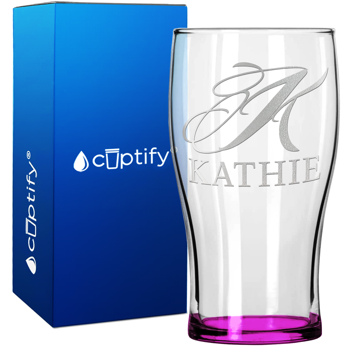 Personalized Script Initial and Name 20oz Beer Pub Glass