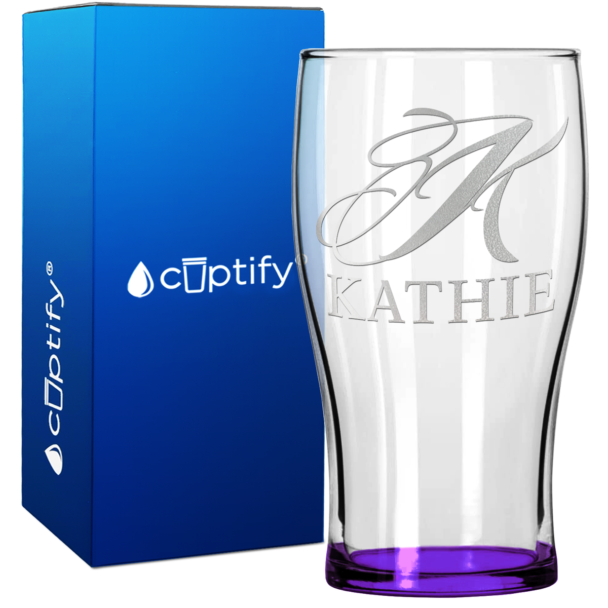 Personalized Script Initial and Name 20oz Beer Pub Glass