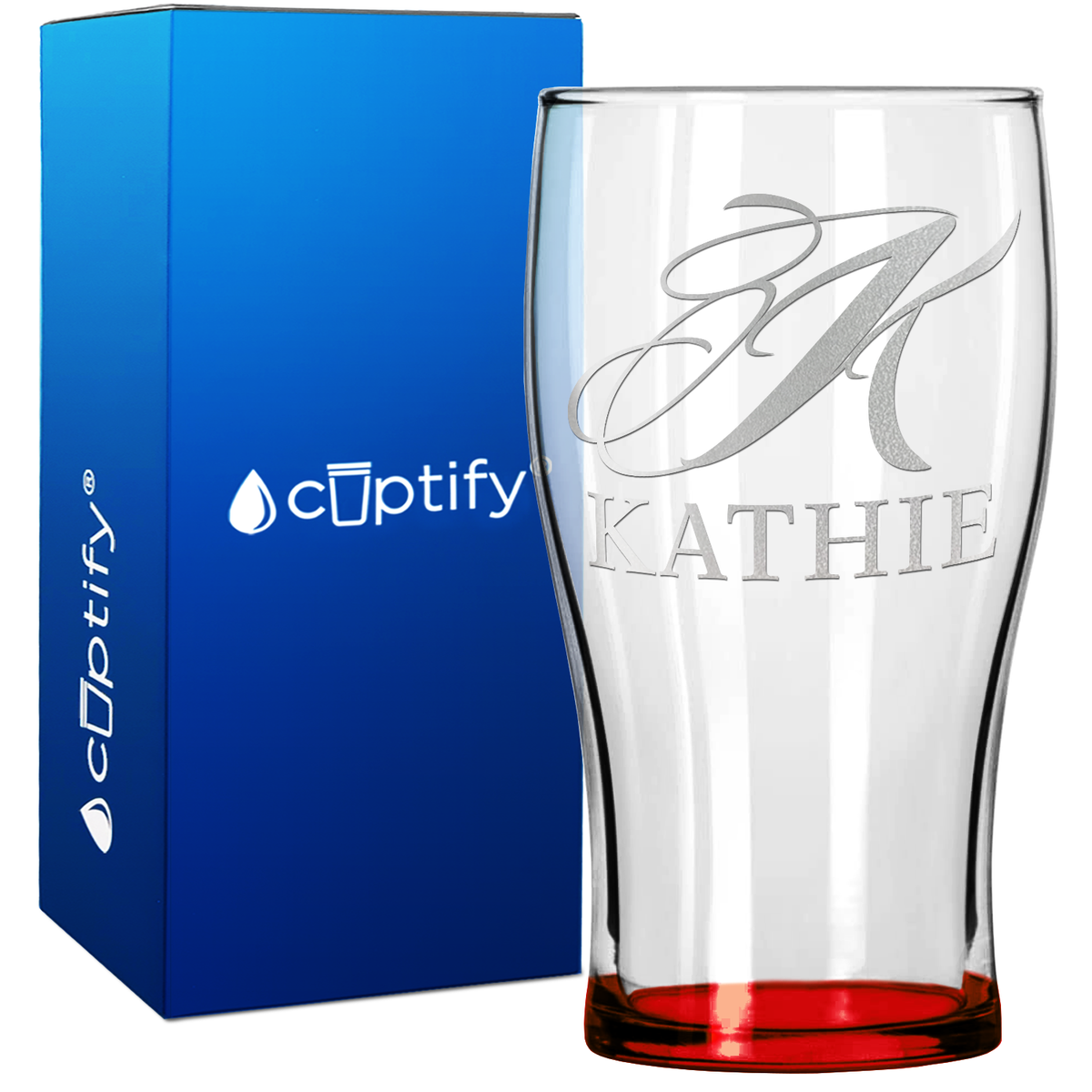 Personalized Script Initial and Name 20oz Beer Pub Glass