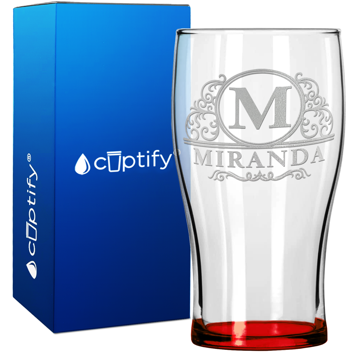 Personalized Elaborate Circle 20oz Beer Pub Glass