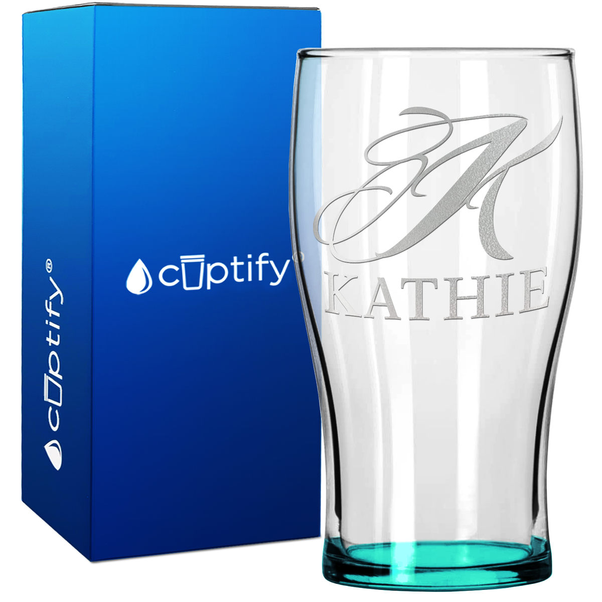 Personalized Script Initial and Name 20oz Beer Pub Glass