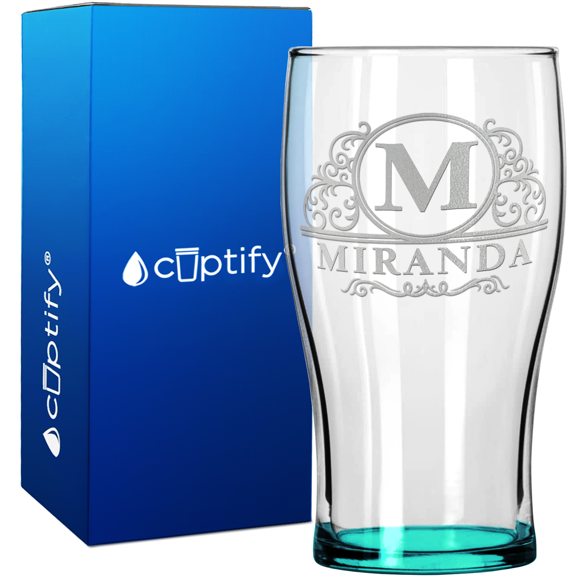 Personalized Elaborate Circle 20oz Beer Pub Glass