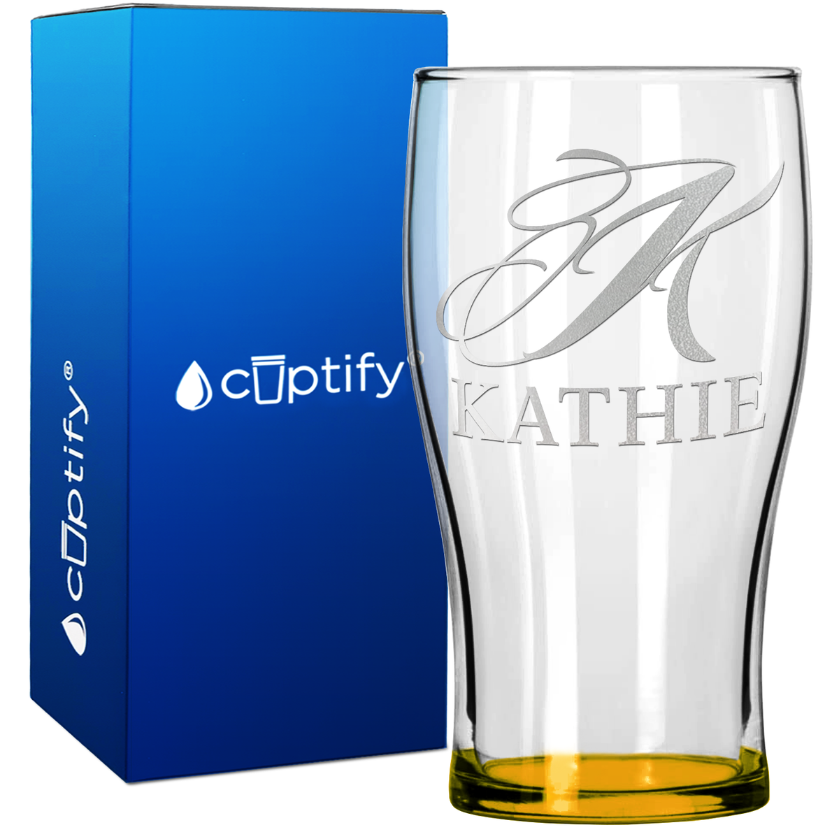 Personalized Script Initial and Name 20oz Beer Pub Glass