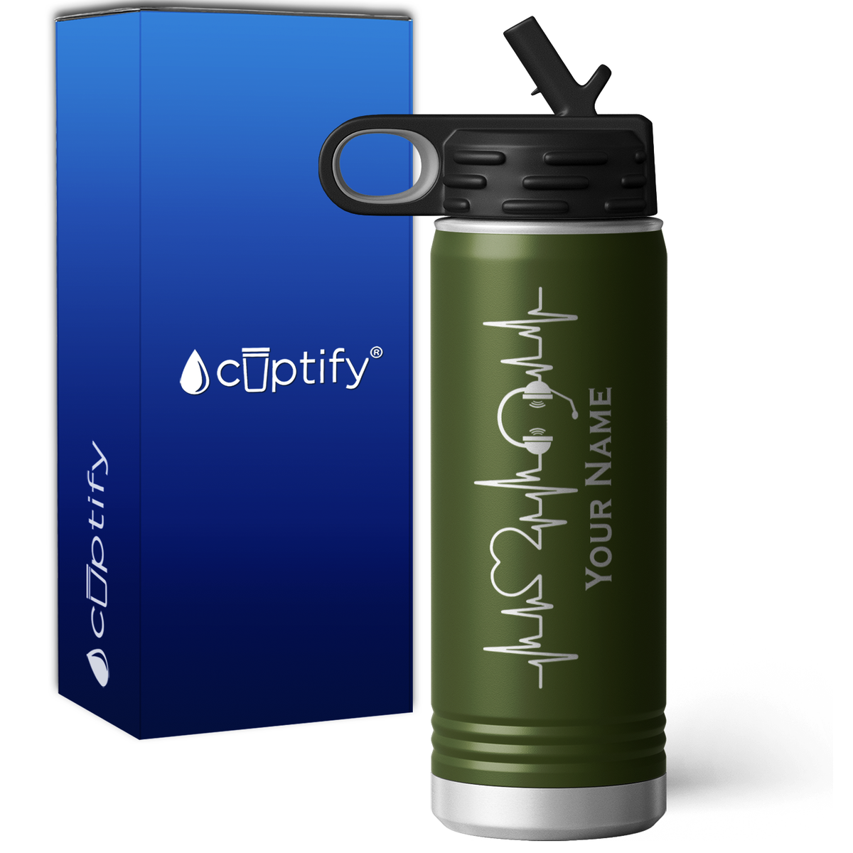 Personalized Dispatcher Headset Heartbeat 20oz Sport Water Bottle