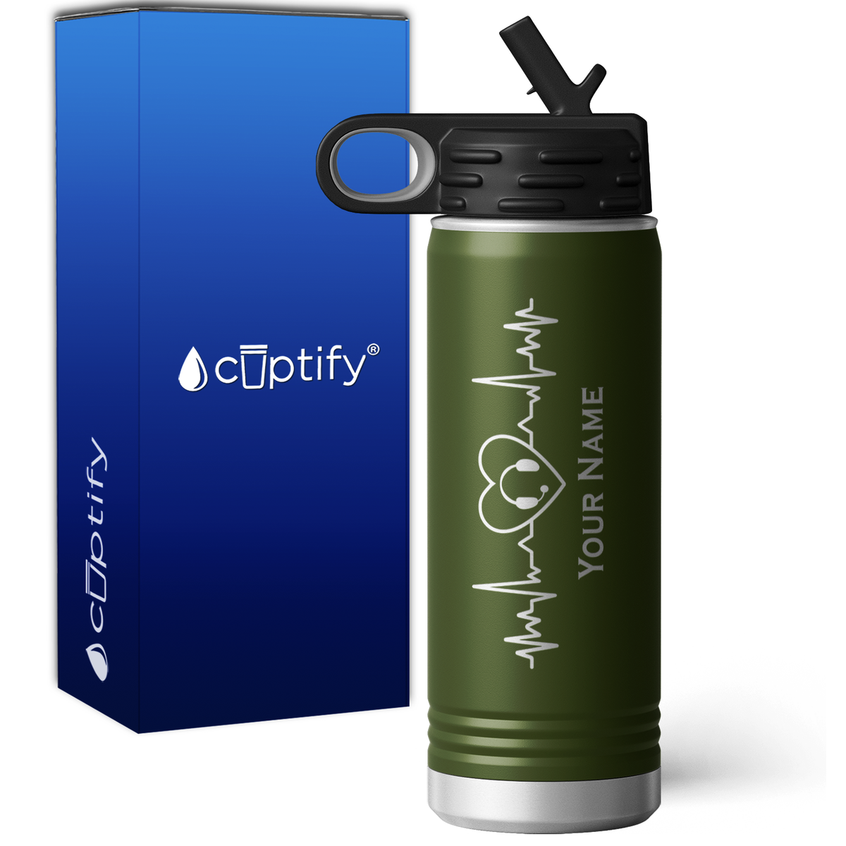 Personalized Dispatcher Heart with Heartbeat 20oz Sport Water Bottle