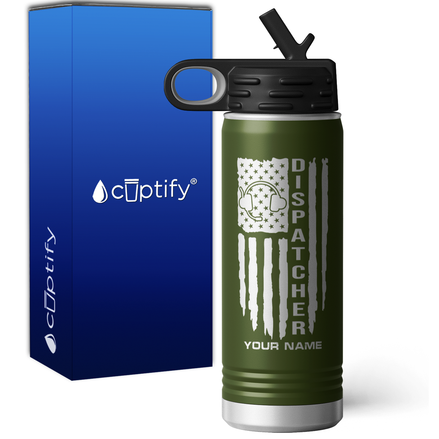 Personalized Distressed Dispatcher Flag 20oz Sport Water Bottle