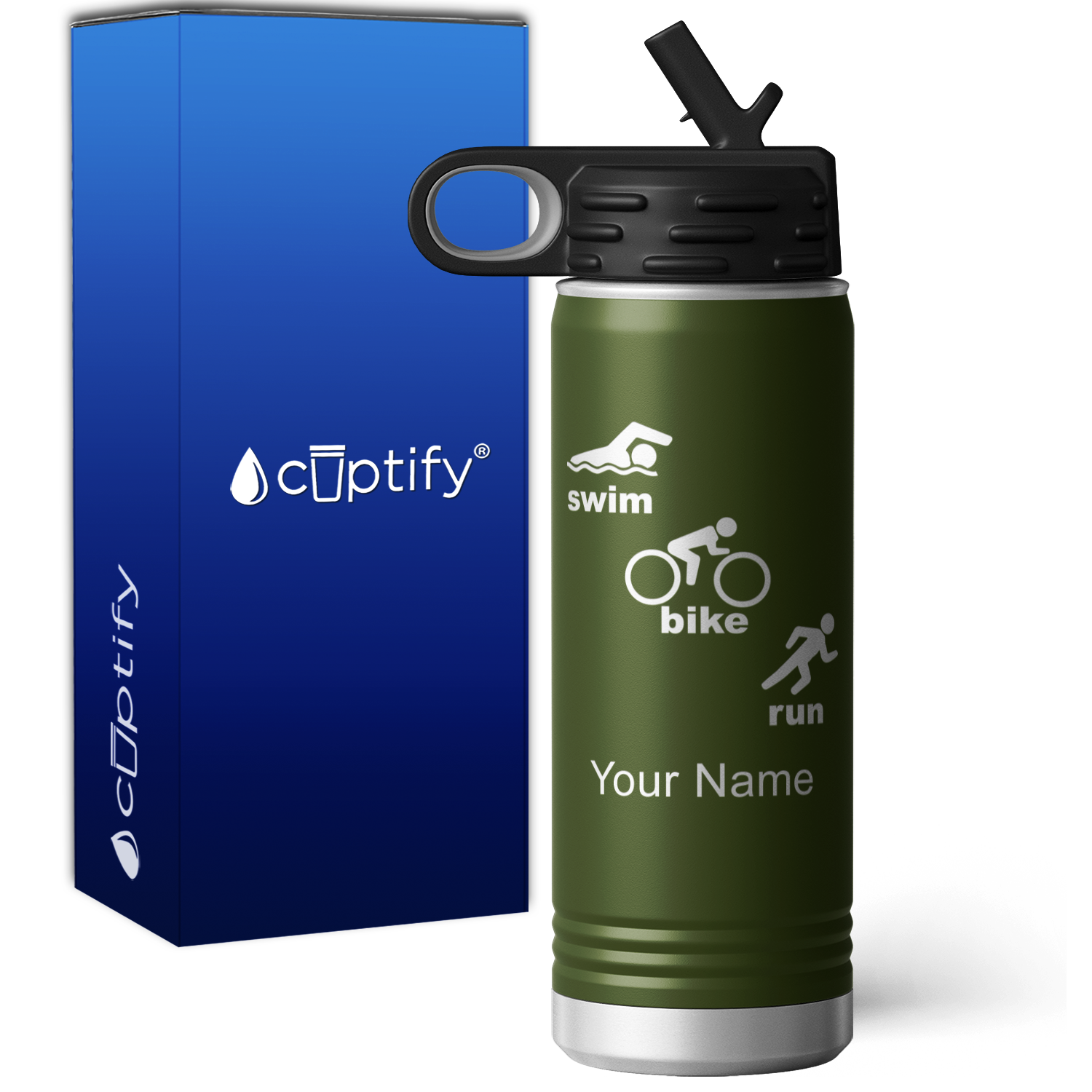 Swim Bike Run Triathlon Personalized 20oz Sport Water Bottle