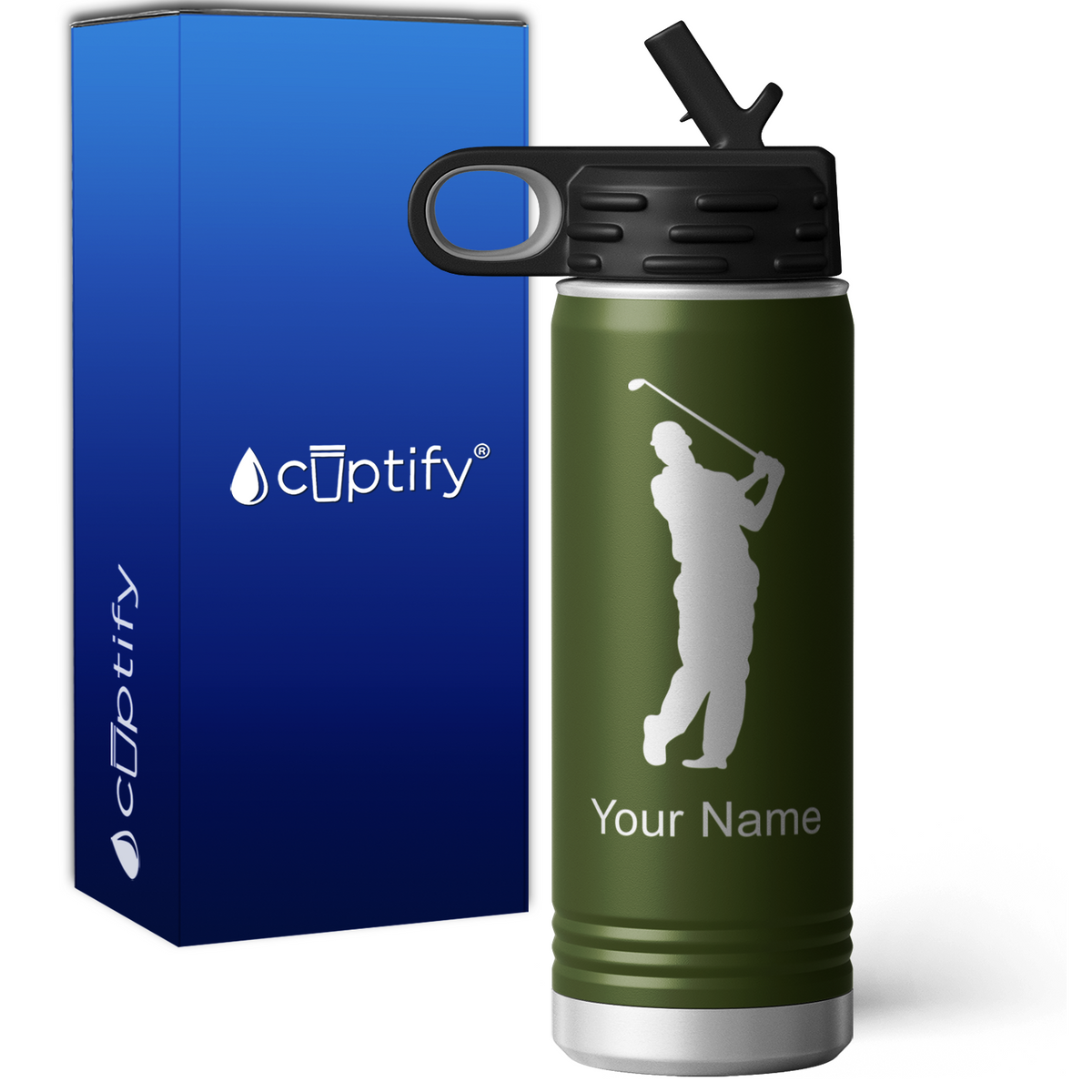 Swinging Golfer Personalized 20oz Sport Water Bottle