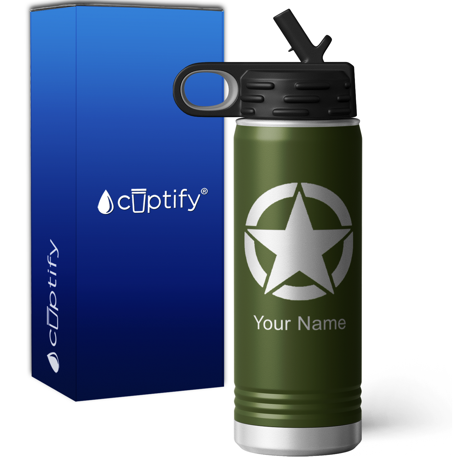 American Military Star Personalized 20oz Sport Water Bottle