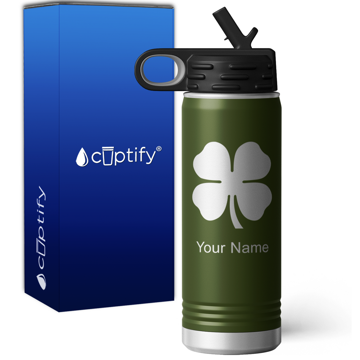 Four Leaf Clover Personalized 20oz Sport Water Bottle