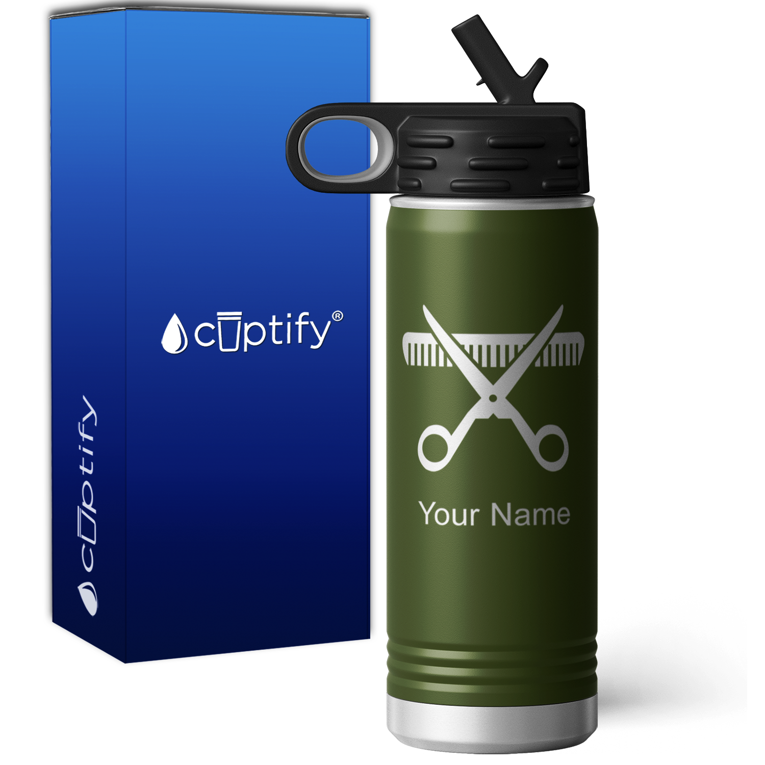 Hair Stylist Scissors and Comb Personalized 20oz Sport Water Bottle