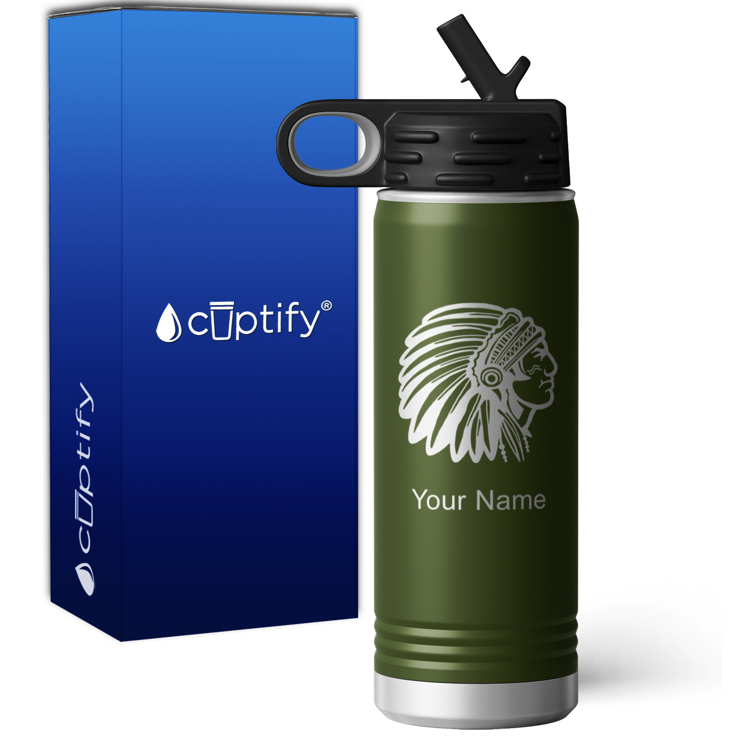 Indian Chief Head Personalized 20oz Sport Water Bottle