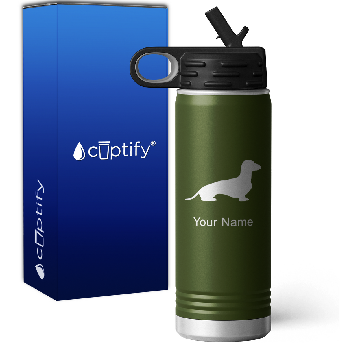 Sitting Dachshund Personalized 20oz Sport Water Bottle