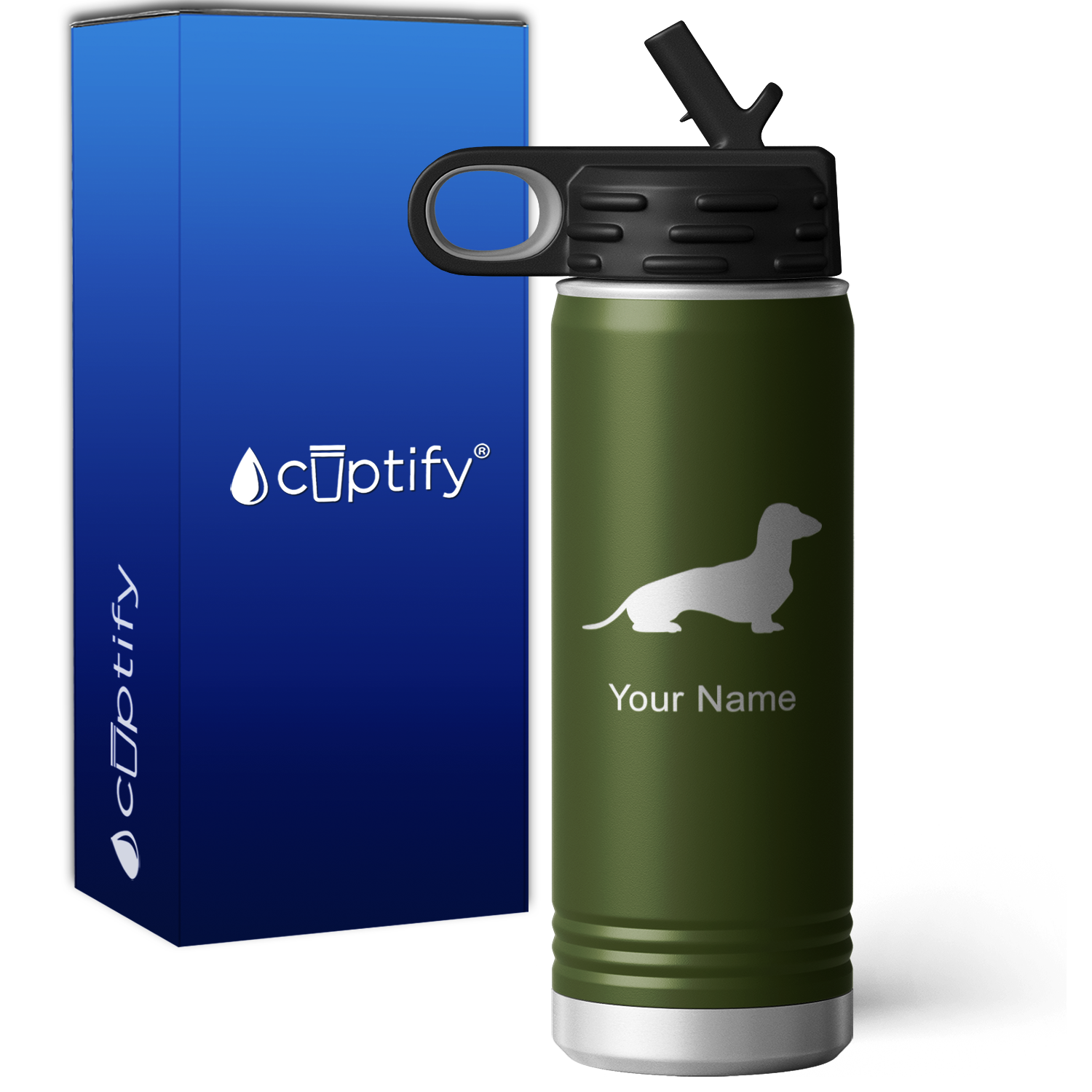 Sitting Dachshund Personalized 20oz Sport Water Bottle