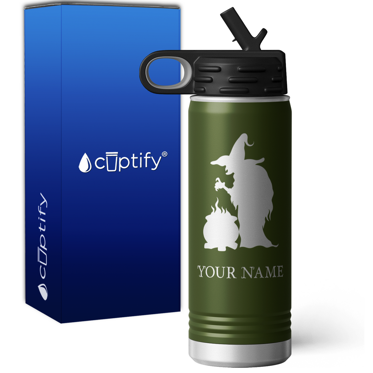 Witch with Cauldron Personalized 20oz Sport Water Bottle