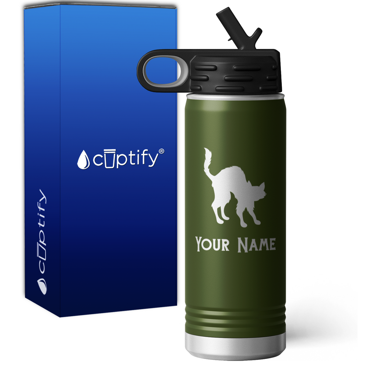 Scared Black Cat Personalized 20oz Sport Water Bottle