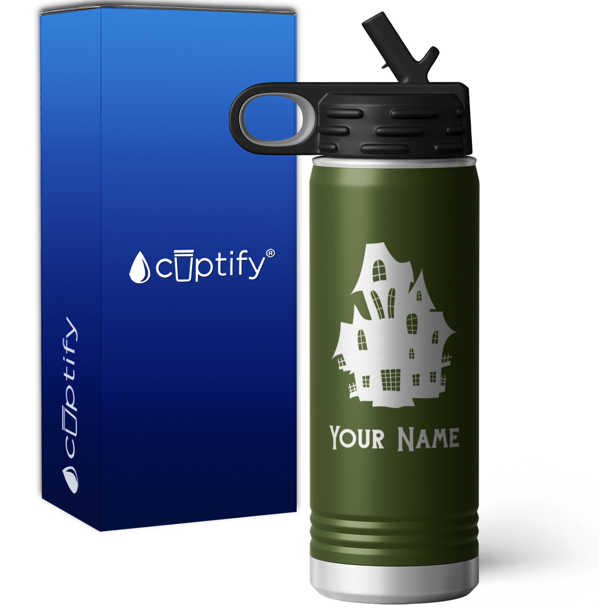 Haunted House Personalized 20oz Halloween Sport Water Bottle