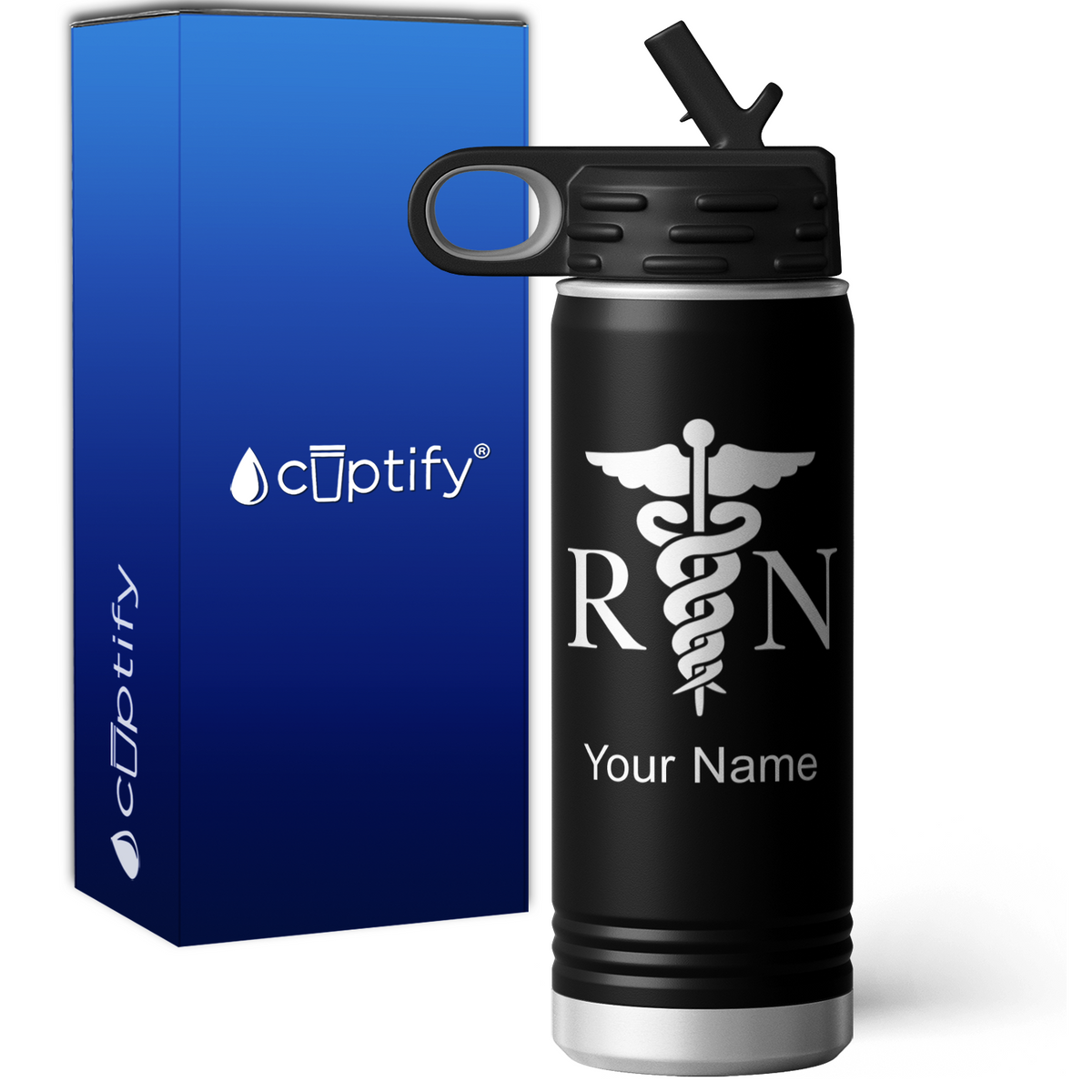 RN Nurse Caduceus Personalized 20oz Sport Water Bottle