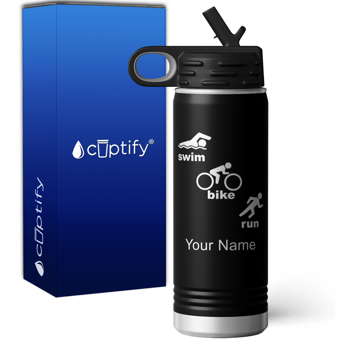 Swim Bike Run Triathlon Personalized 20oz Sport Water Bottle