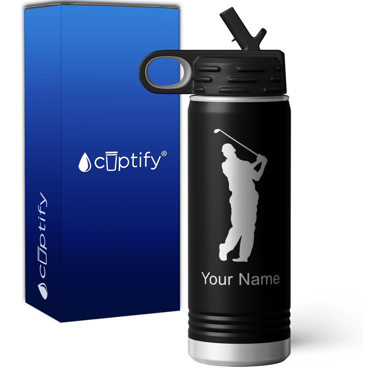 Swinging Golfer Personalized 20oz Sport Water Bottle