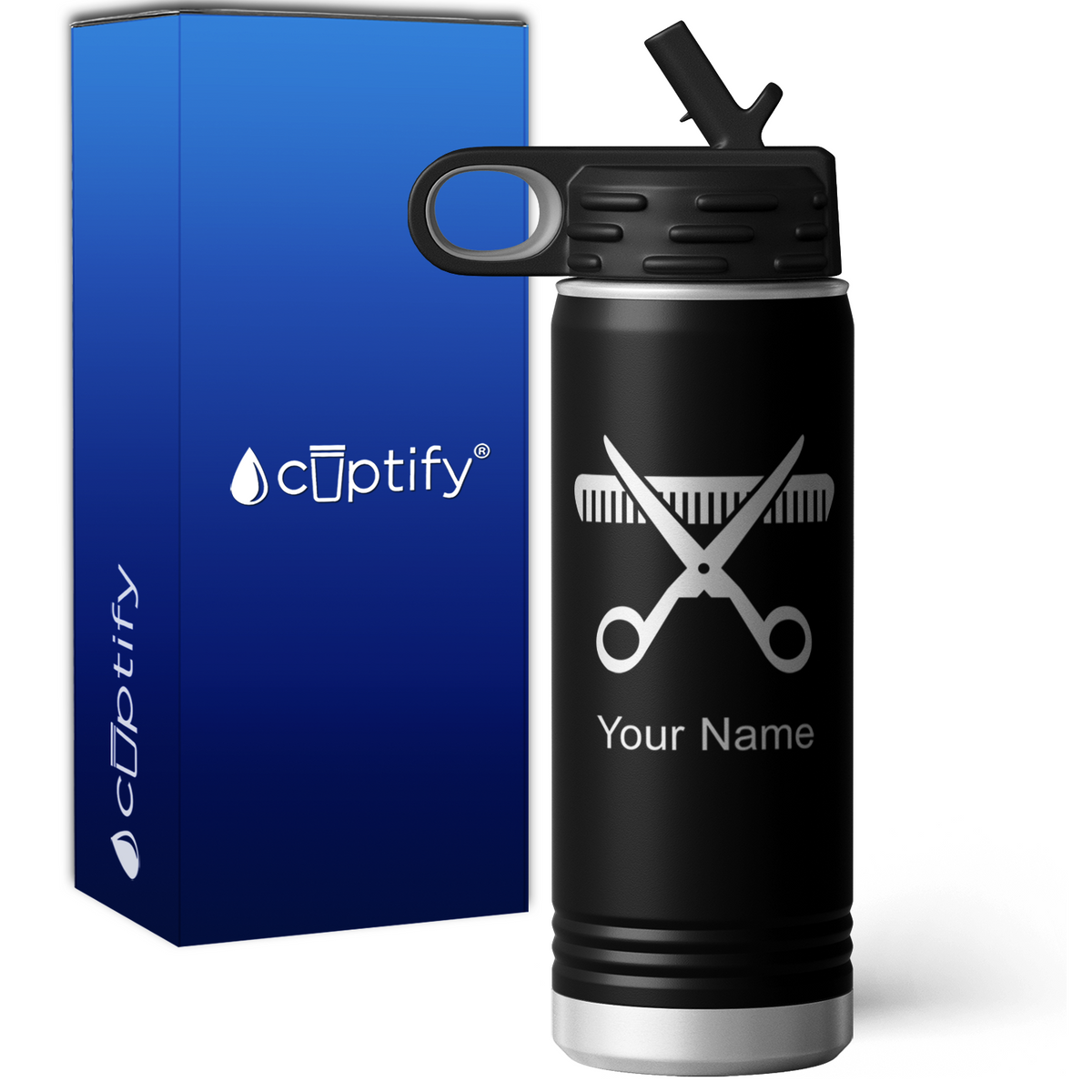 Hair Stylist Scissors and Comb Personalized 20oz Sport Water Bottle