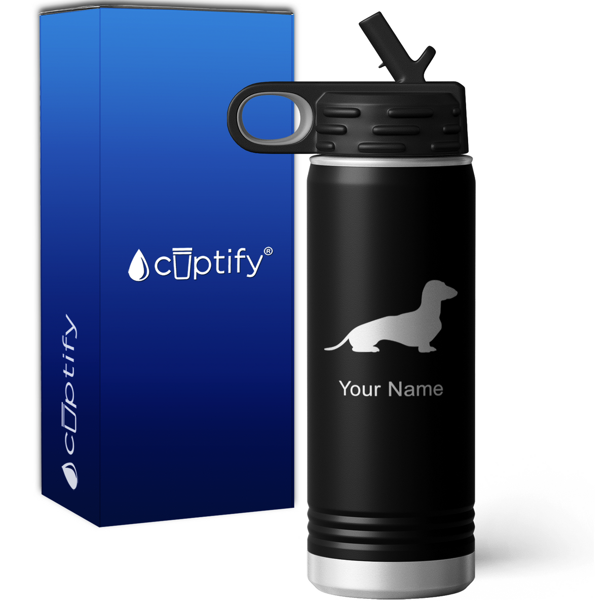 Sitting Dachshund Personalized 20oz Sport Water Bottle