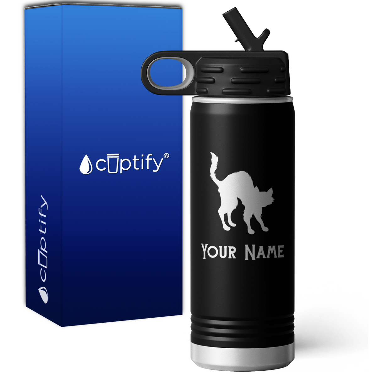 Scared Black Cat Personalized 20oz Sport Water Bottle