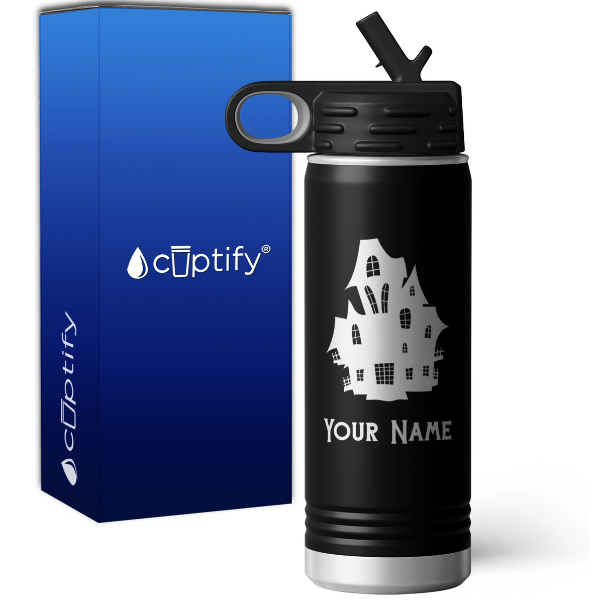 Haunted House Personalized 20oz Halloween Sport Water Bottle