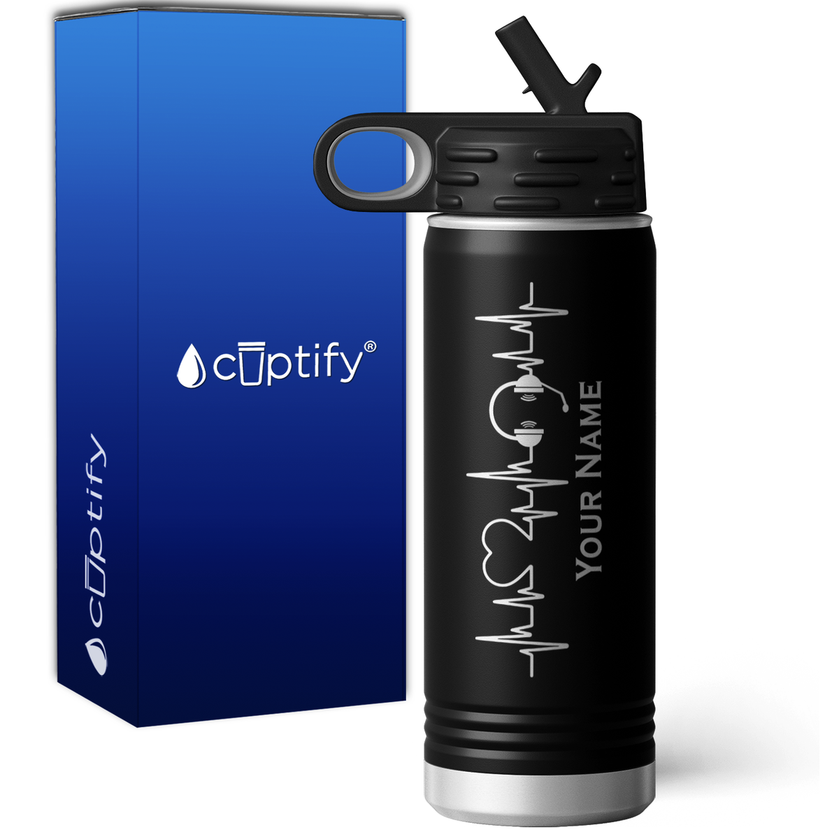 Personalized Dispatcher Headset Heartbeat 20oz Sport Water Bottle