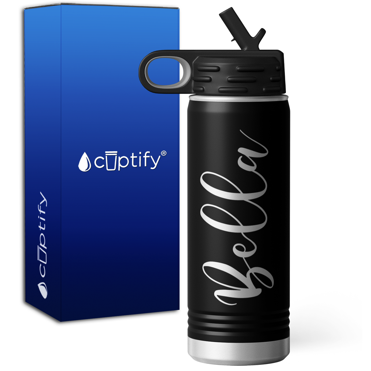 Personalized Black 20oz Engraved Sport Water Bottle