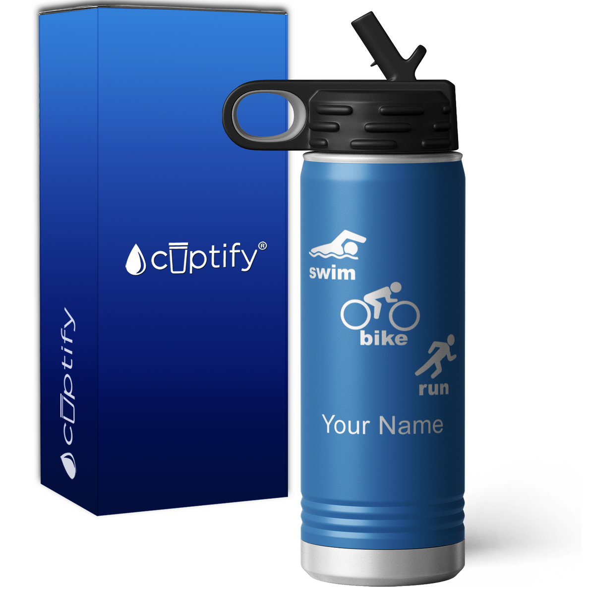 Swim Bike Run Triathlon Personalized 20oz Sport Water Bottle