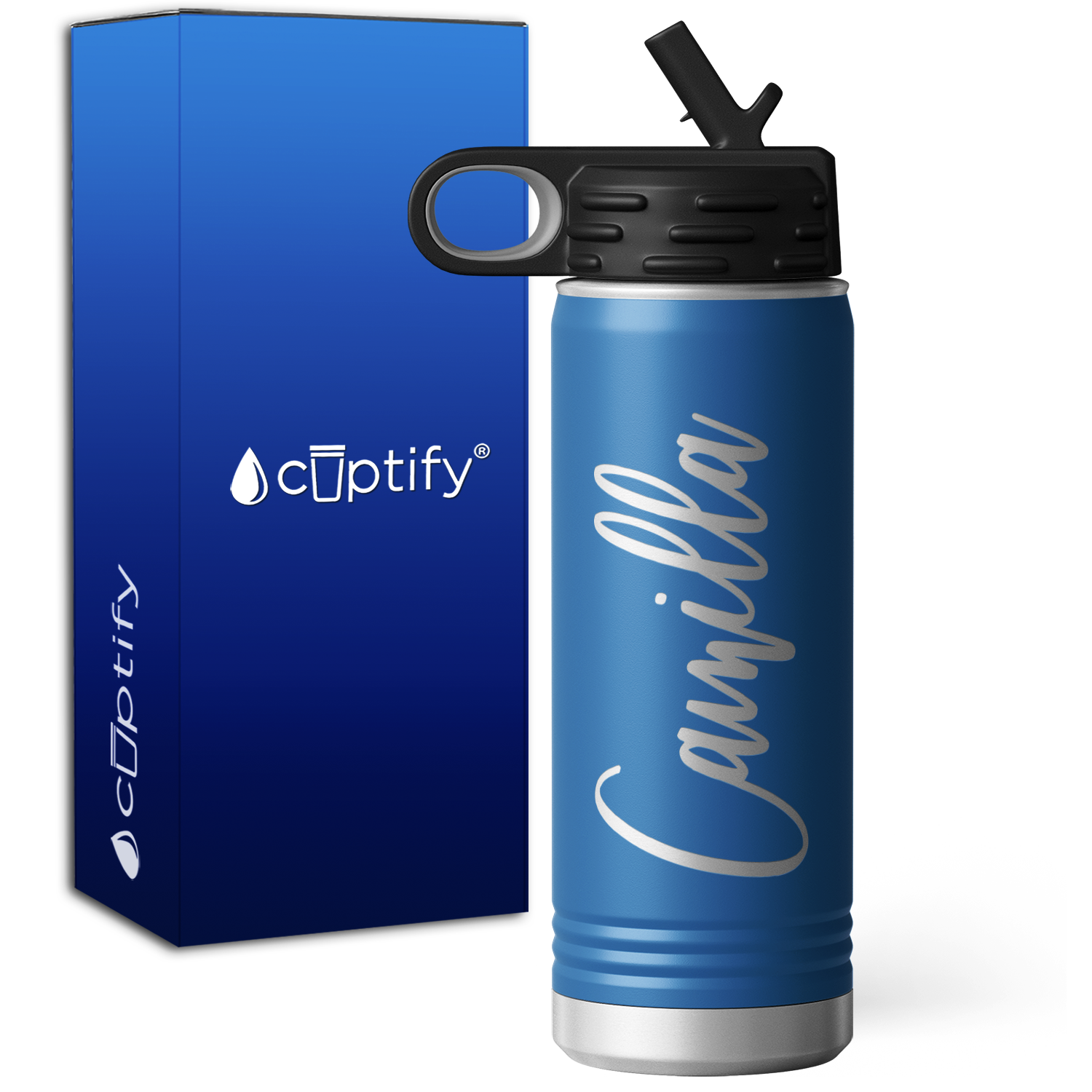 Personalized Blue 20oz Engraved Sport Water Bottle