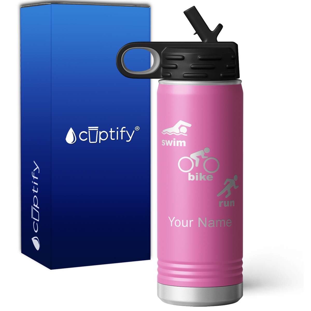 Swim Bike Run Triathlon Personalized 20oz Sport Water Bottle