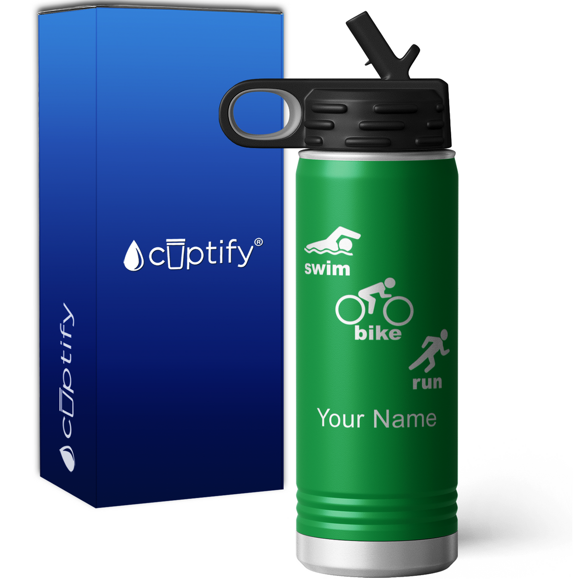 Swim Bike Run Triathlon Personalized 20oz Sport Water Bottle