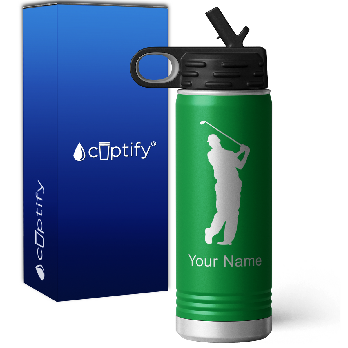 Swinging Golfer Personalized 20oz Sport Water Bottle