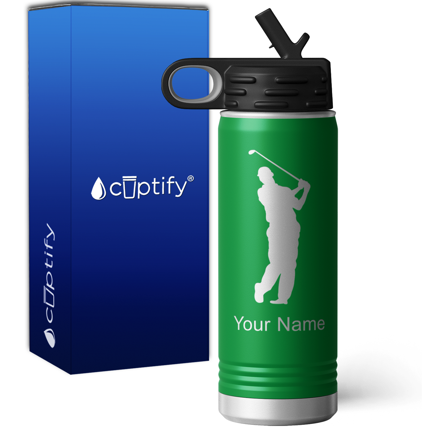 Swinging Golfer Personalized 20oz Sport Water Bottle