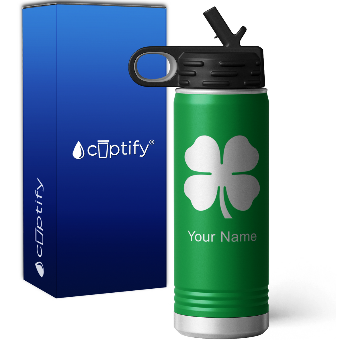 Four Leaf Clover Personalized 20oz Sport Water Bottle