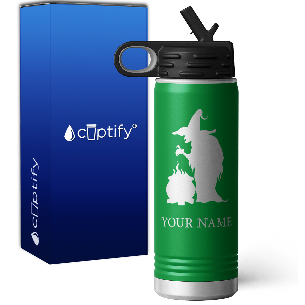 Witch with Cauldron Personalized 20oz Sport Water Bottle